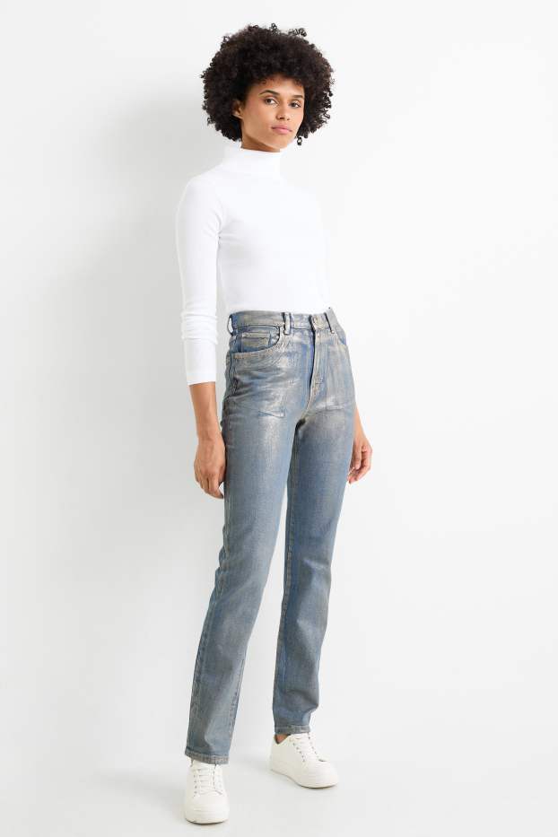 Dames - Vintage straight jeans - glanzend - jeanslichtblauw