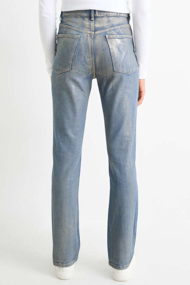Dames - Vintage straight jeans - glanzend - jeanslichtblauw