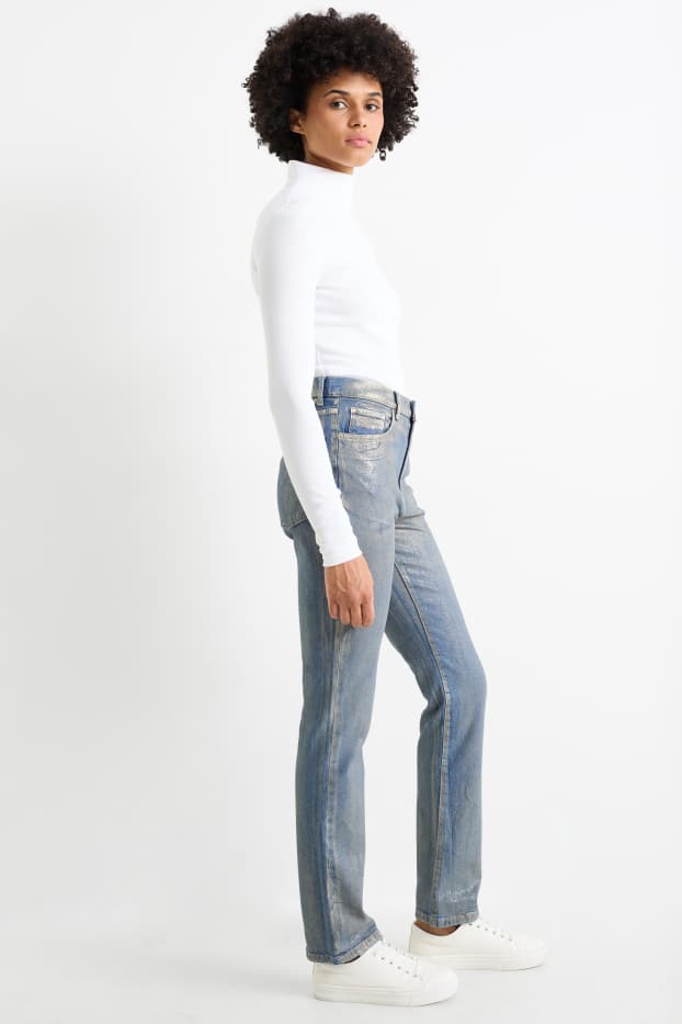 Dames - Vintage straight jeans - glanzend - jeanslichtblauw