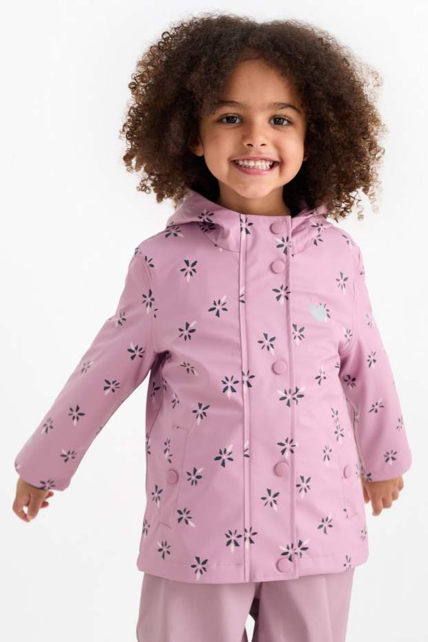 Enfants filles - Fleur - Veste de pluie à capuche - imperméable - rose