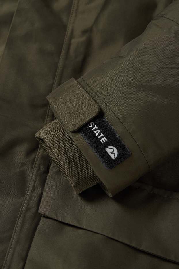 Bambini - Parka con cappuccio e inserto in ecopelliccia - inverno - impermeabile - verde scuro