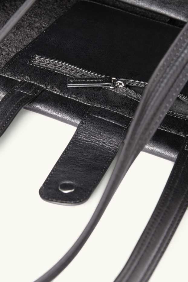 Damen - Großer Shopper - Lederimitat - schwarz