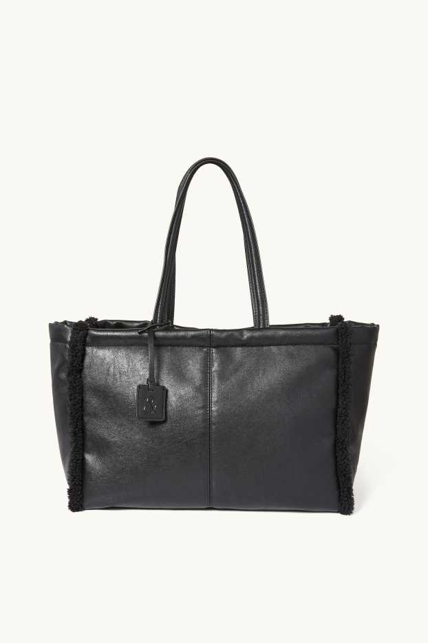 Damen - Großer Shopper - Lederimitat - schwarz
