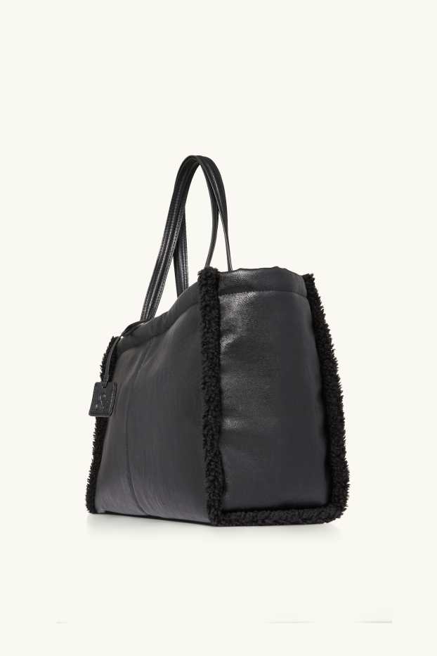 Damen - Großer Shopper - Lederimitat - schwarz