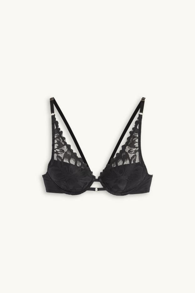 Femei - Sutien cu armătură - PLUNGE - vătuit - negru