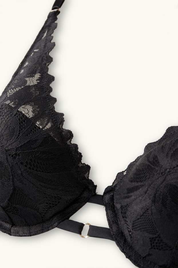 Femei - Sutien cu armătură - PLUNGE - vătuit - negru