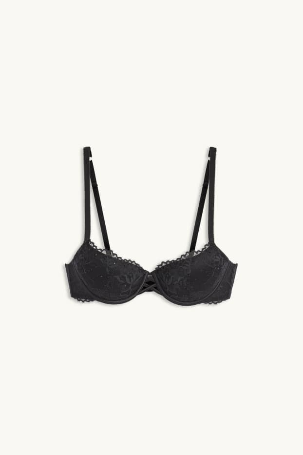 Femei - Sutien cu armătură - DEMI - vătuit - negru