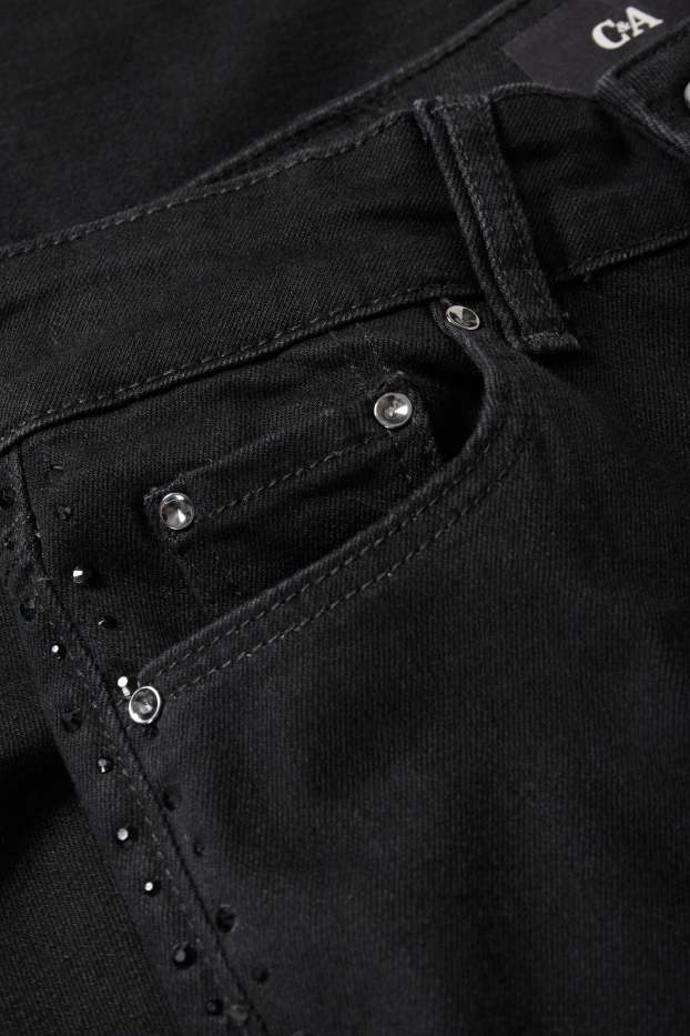Femei - Straight jeans cu ștrasuri - talie medie - LYCRA® - negru