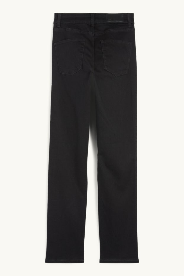 Femei - Straight jeans cu ștrasuri - talie medie - LYCRA® - negru