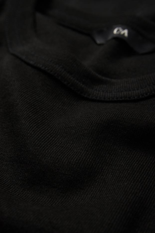 Heren - T-shirt - slim fit - fijn geribd - zwart