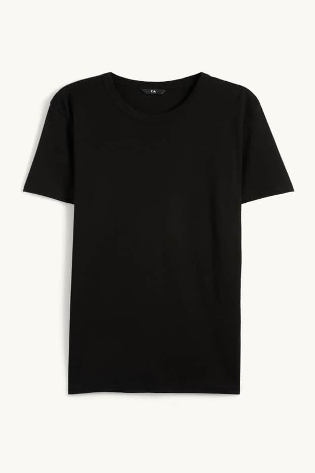 Heren - T-shirt - slim fit - fijn geribd - zwart