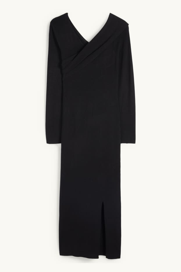 Femmes - Robe de maille à col V - noir