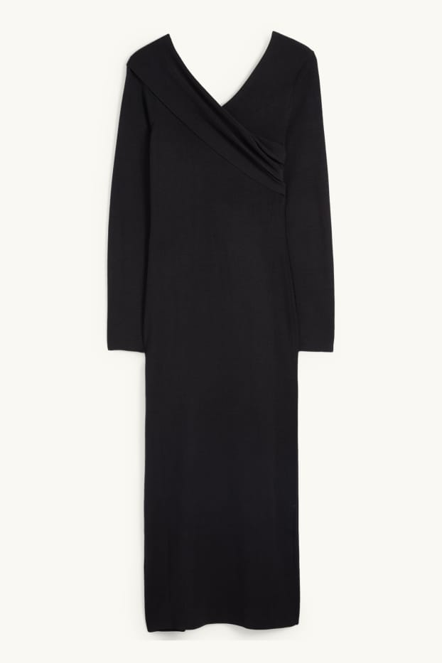 Femmes - Robe de maille à col V - noir