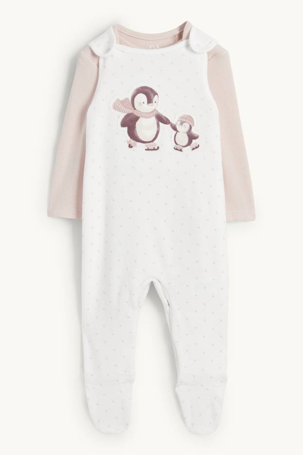 Nadó nena - Pingüí - conjunt de pijama d’una peça - 2 peces - rosa