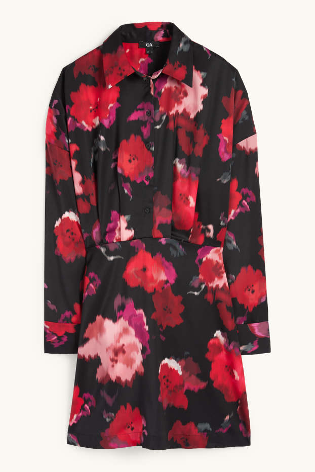 Women - Shirt dress - floral - black