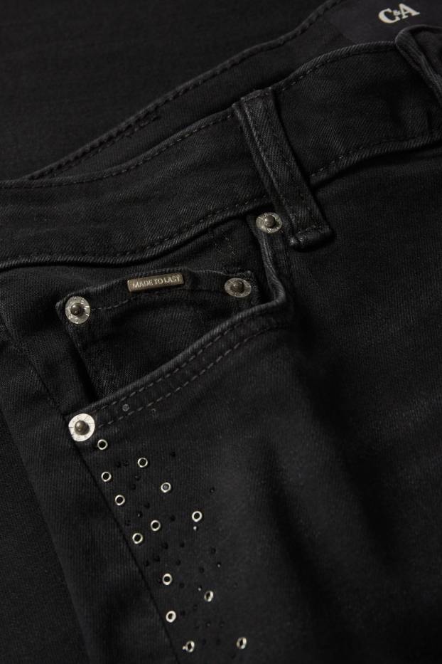 Dames - Bootcut jeans met strass-steentjes - mid waist - jeansdonkergrijs