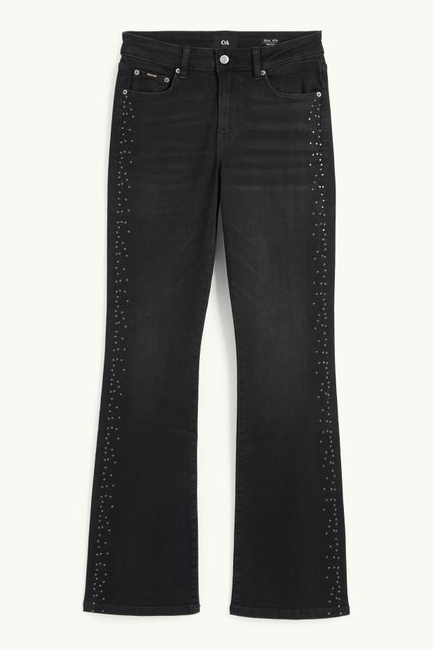 Dames - Bootcut jeans met strass-steentjes - mid waist - jeansdonkergrijs