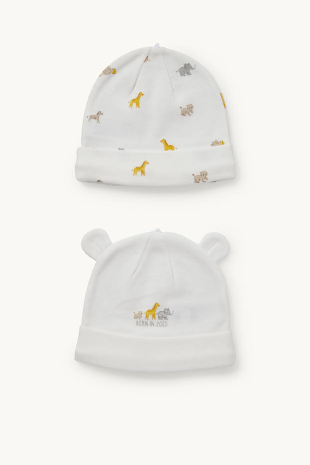 Unisex - Multipack of 2 - wild animals - baby beanie - white