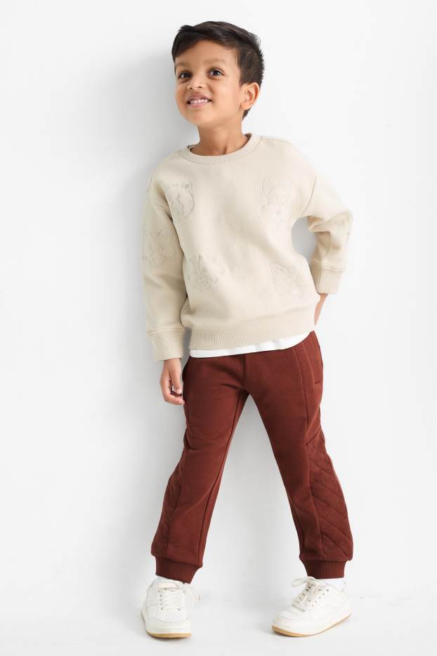Children Boys - Woodland animals - set - sweatshirt and joggers - 2 piece - beige / brown
