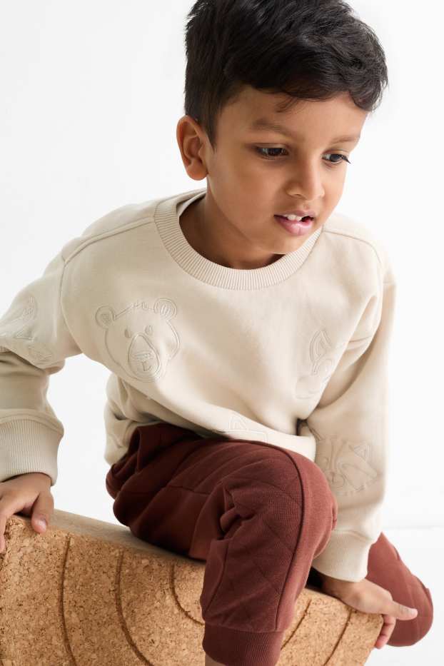 Children Boys - Woodland animals - set - sweatshirt and joggers - 2 piece - beige / brown