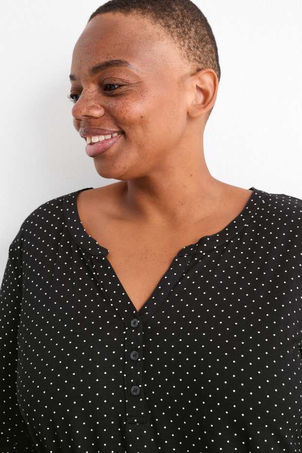 Women - Long sleeve top - polka dot - black