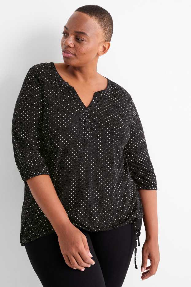 Women - Long sleeve top - polka dot - black