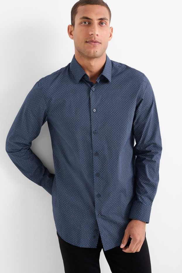 Hommes - Pullover en fine maille et chemise - regular fit - col kent - bleu foncé