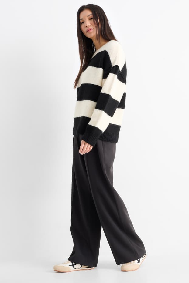 Women - Cloth trousers - high waist - wide leg - black