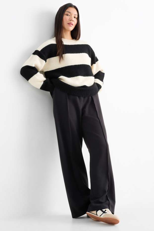 Women - Cloth trousers - high waist - wide leg - black