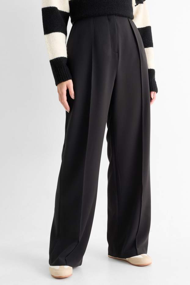 Women - Cloth trousers - high waist - wide leg - black