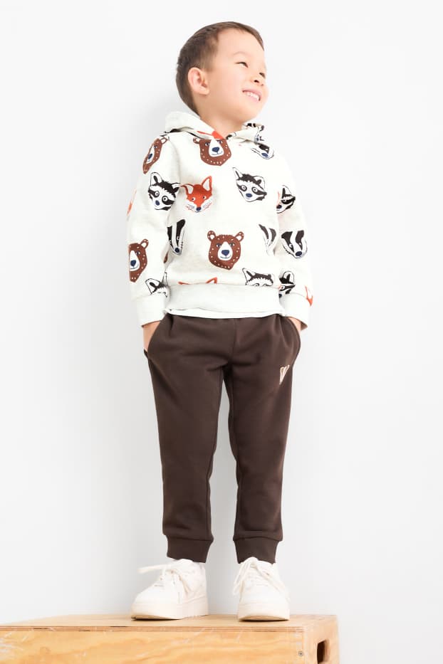 Enfants garçons - Animaux sauvages - ensemble - sweat à capuche et pantalon de jogging - 2 pièces - gris clair chiné