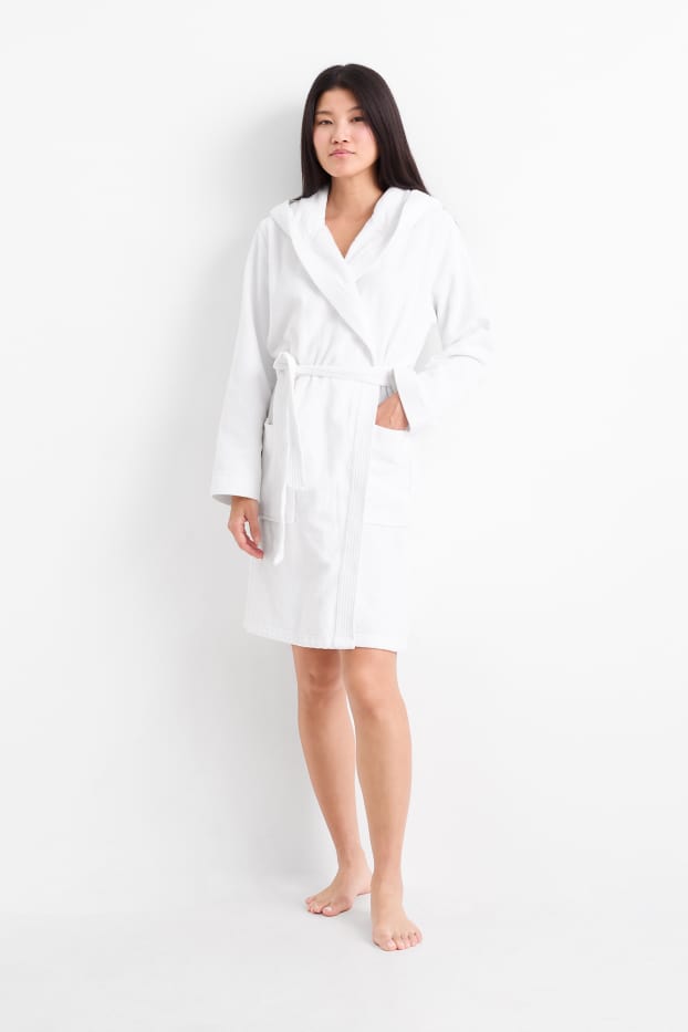 Femmes - Peignoir en éponge à capuche - blanc