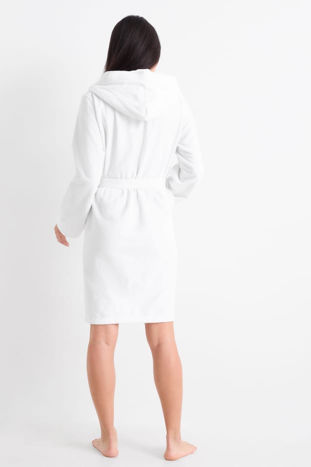 Femmes - Peignoir en éponge à capuche - blanc