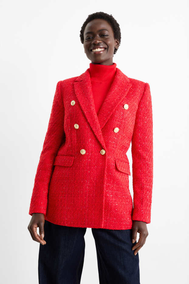 Women - Blazer - fitted - textured - red