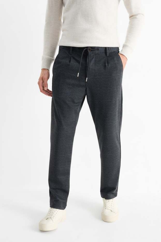 Pánské - Kalhoty chino - tapered fit - kostkované - tmavošedá