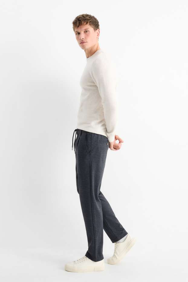 Pánské - Kalhoty chino - tapered fit - kostkované - tmavošedá