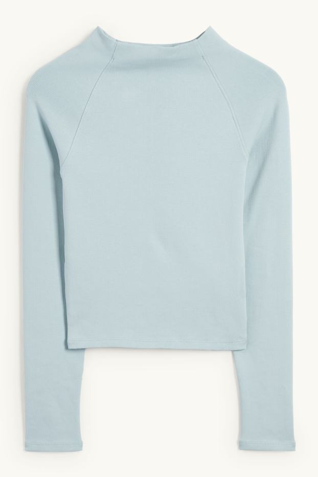 Dames - Longsleeve - fijne ribstof - lichtblauw