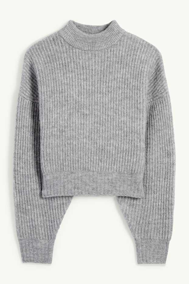 Dona - Jersei crop amb coll alçat - canalé - gris