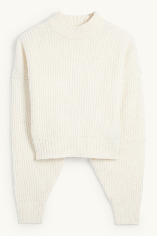 Dona - Jersei crop amb coll alçat - canalé - blanc trencat