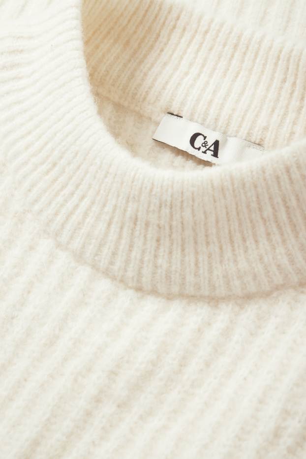 Dona - Jersei crop amb coll alçat - canalé - blanc trencat