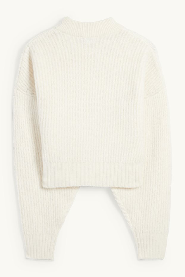Dona - Jersei crop amb coll alçat - canalé - blanc trencat