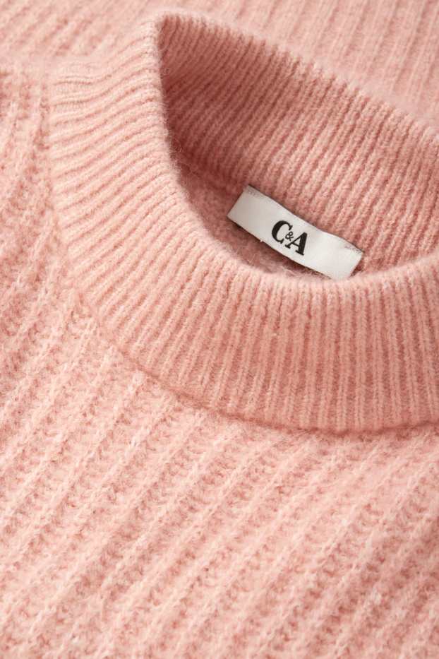 Damen - Crop Pullover mit Stehkragen - gerippt - rosa
