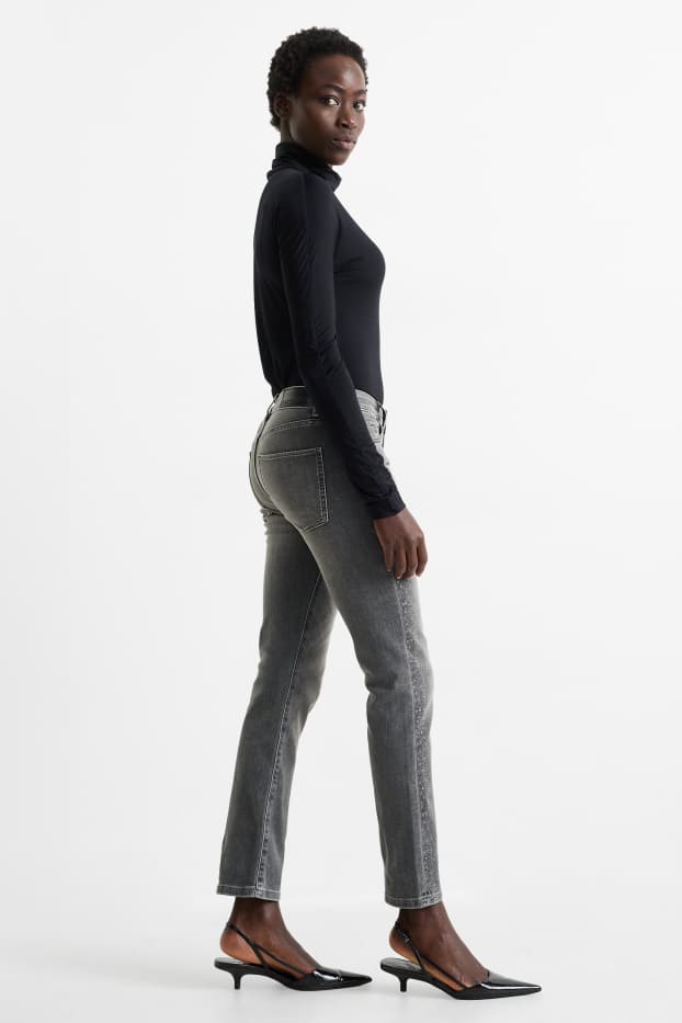 Donna - Slim jeans con strass - vita media - grigio