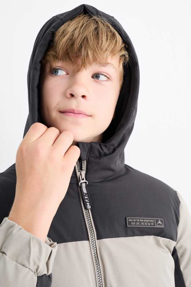 Kinder Jungen - Steppjacke mit Kapuze - grau