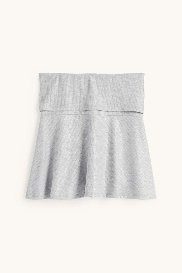 Femei - Fustă mini - reiată - aspect lucios - gri deschis
