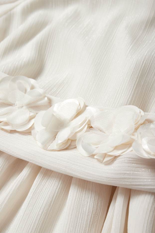 Kinder Mädchen - Blume - Kleid - glänzend - strukturiert - hellbeige