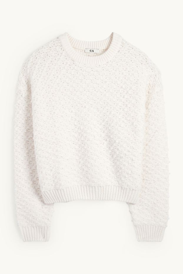 Femmes - Pull en bouclé - blanc crème