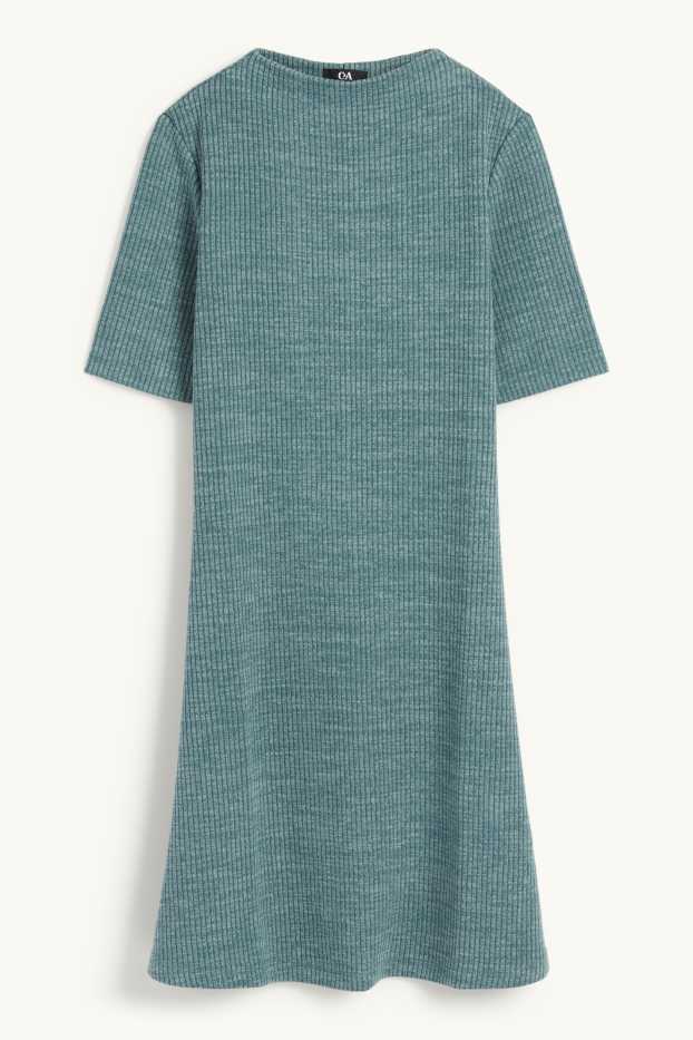 Dámské - Pletené šaty - žebrované - tyrkysová