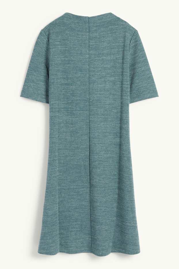 Dámské - Pletené šaty - žebrované - tyrkysová