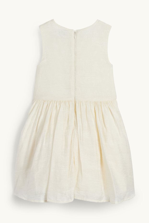 Kinder Mädchen - Blume - Kleid - strukturiert - cremeweiß